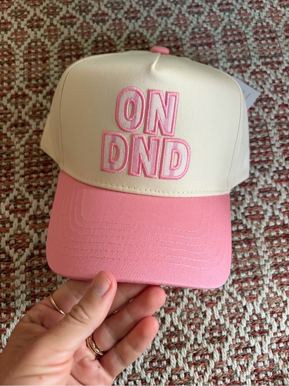 KenzKustomz Pink and Cream 'ON DND' Baseball Cap